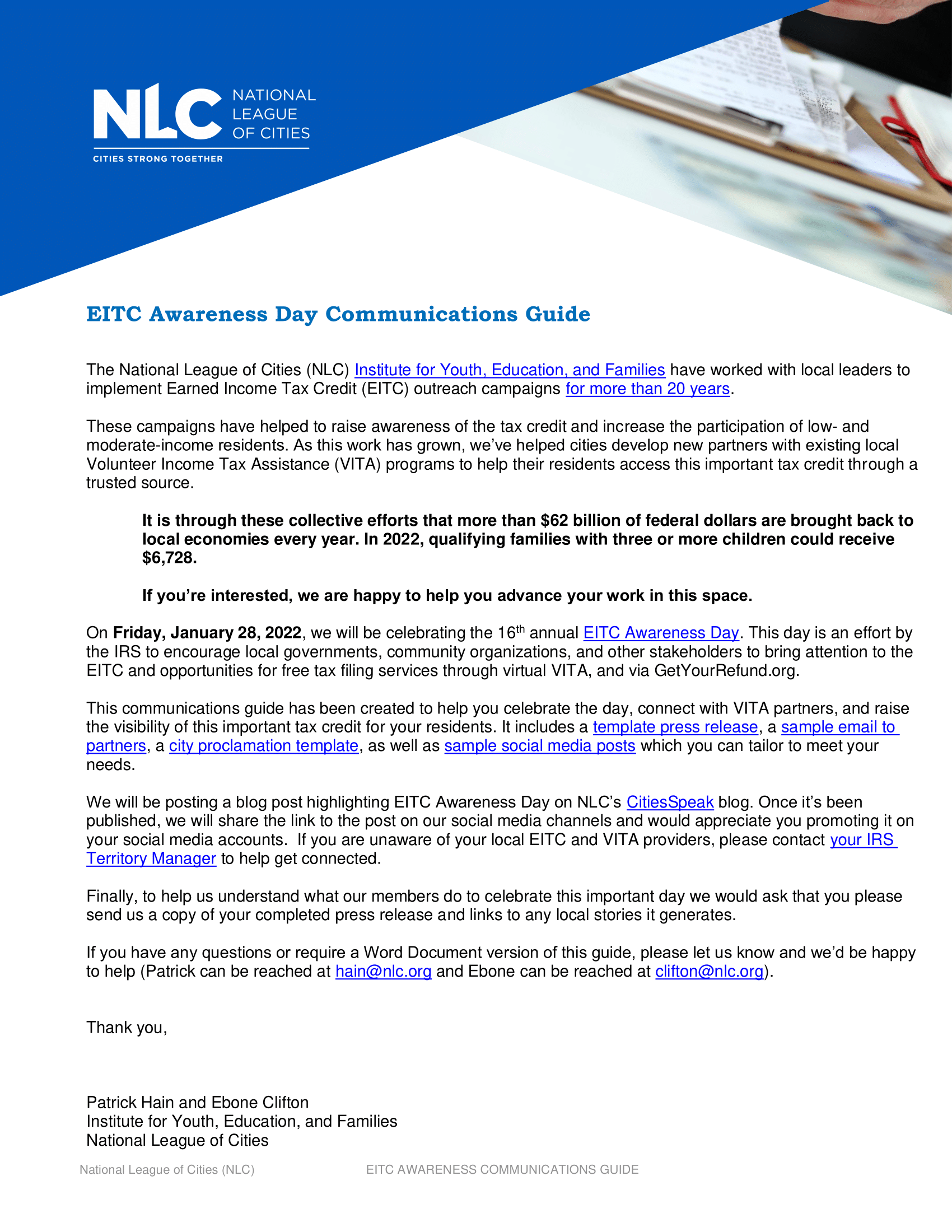 EITC Awareness Day Toolkit National League of Cities