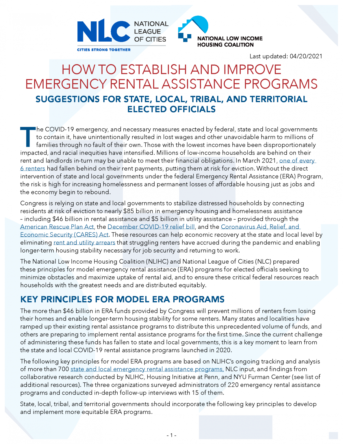 How to Establish and Improve Emergency Rental Assistance Programs