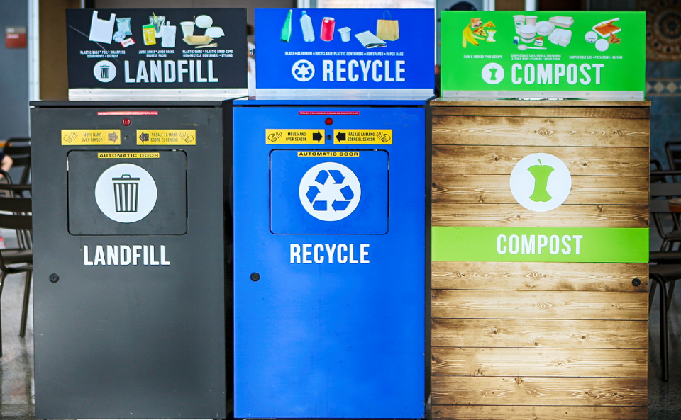 separate recycling waste cans