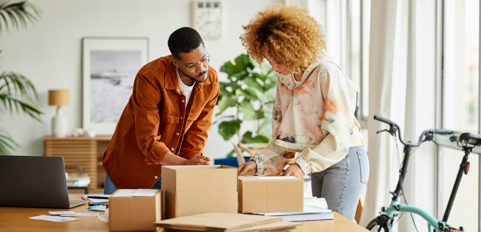 couple reviewing packaging